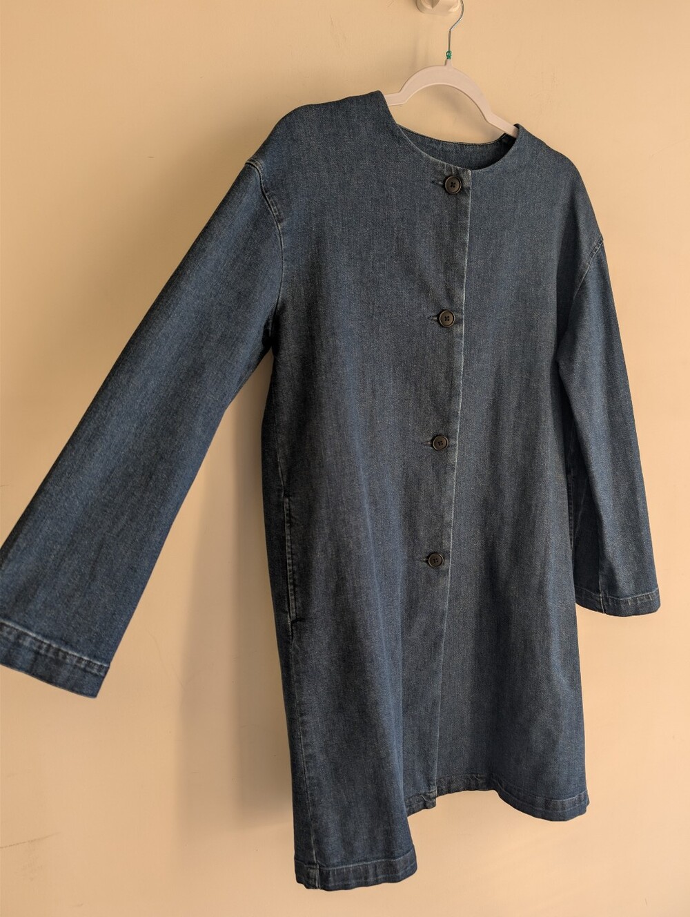 Muji Ladies Long Denim Coat Jacket in Deep Indigo - Picture 5 of 10
